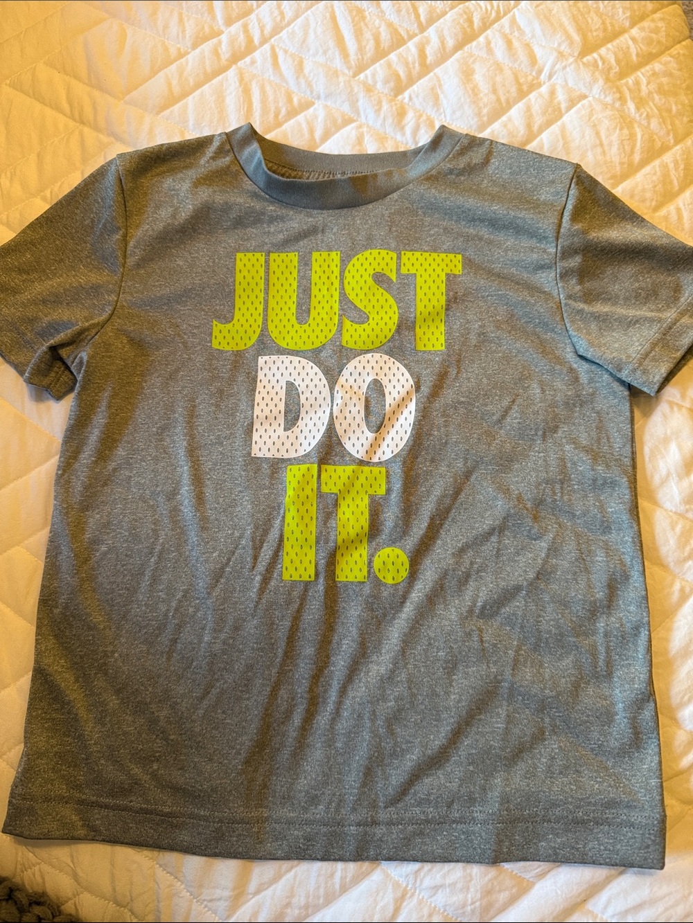 Nike Gray Tee with Neon Yellow & White "JUST DO IT." Graphic